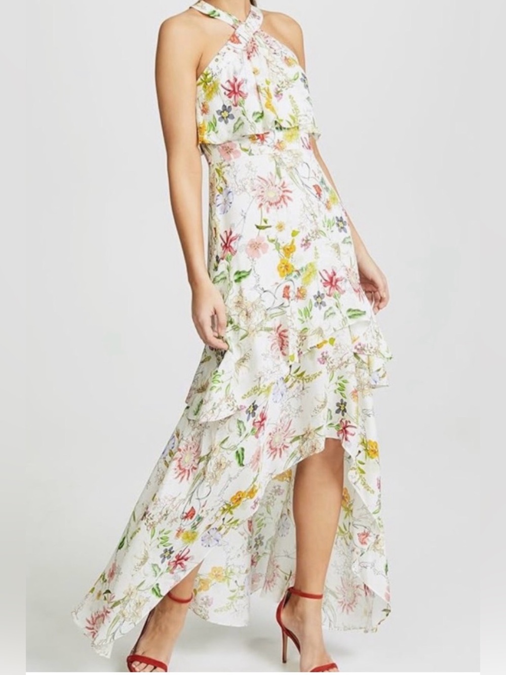 Parker Fillipa 100% Silk Floral Ruffle High-Low Dress 2 Romantic Coquette